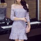 Off-shoulder Ruffle Hem Lace Dress