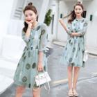 Dotted Elbow Sleeve A-line Chiffon Dress