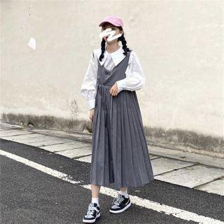 Midi A-line Jumper Dress / Long-sleeve Blouse