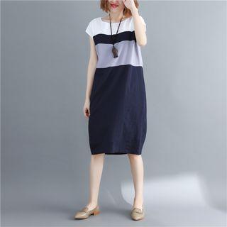Color Panel Short-sleeve Midi Dress