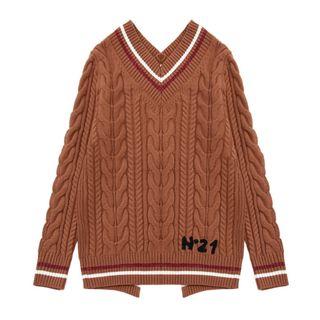 V-neck Cable Knit Tie-back Sweater