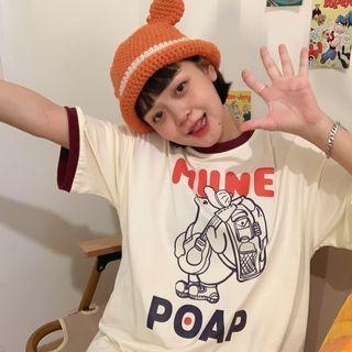 Short-sleeve Cartoon Printed Color-block T-shirt