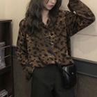 Long-sleeve Leopard Printed Shirt Coffee - One Size