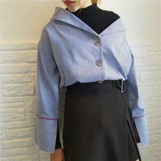 Loose-fit Striped Bell-sleeve Long Sleeve Blouse