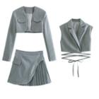 Strappy Vest / Pleat Panel A-line Skirt / Crop Blazer