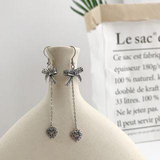925 Sterling Silver Bow Dangle Earring E144 - 1 Pair - Bow - Silver - One Size