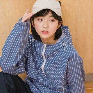 Zip Placket Striped Overhead Jacket