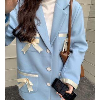 Contrast Trim Bow Blazer