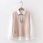 Set: Tower Embroidered Sweater Vest + Plain Shirt