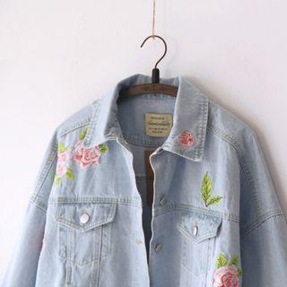 Flower Embroidered Denim Jacket