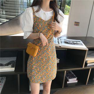 Short-sleeve Blouse / Spaghetti Strap Print Dress