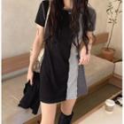 Short-sleeve Color-block Mini Dress Gray & Black - One Size