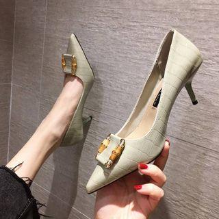 Croc Grain Kitten Heel Pumps
