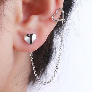 Alloy Heart Chained Earring 1 Piece - With Earring Back - Silver - One Size