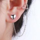 Alloy Heart Chained Earring 1 Piece - With Earring Back - Silver - One Size