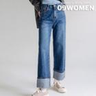 Roll-up Washed Wide-leg Jeans