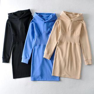 Hooded Long-sleeve Front Sheath Dress