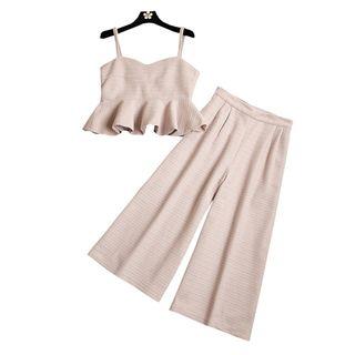 Set: Ruffle Cropped Camisole Top + Wide Leg Pants