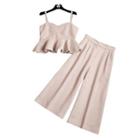 Set: Ruffle Cropped Camisole Top + Wide Leg Pants