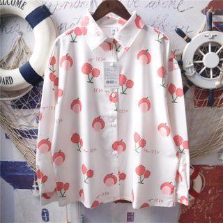 Long-sleeve Fruit Print Shirt White - One Size
