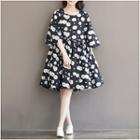 Bell Elbow Sleeve Print A-line Dress