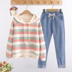 Striped Hoodie / Distressed Cropped Harem Jeans / Set