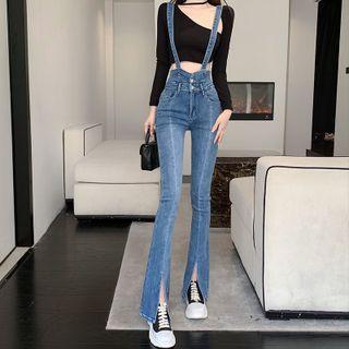 Front-slit Denim Jumper Pants