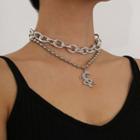 Rhinestone Dragon Pendant Layered Choker Necklace