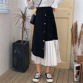 Mock Two-piece Buttoned Midi A-line Skirt