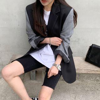 Contrast-panel Single-breasted Blazer