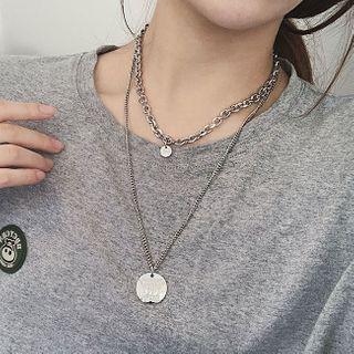 Stainless Steel Disc Pendant Layered Choker Necklace As Shown In Figure - One Size
