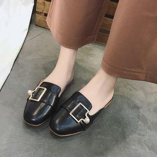 Faux Pearl Buckled Mules