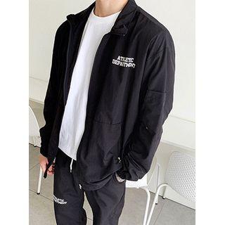 Letter-printed Zip-up Oversized Windbreaker