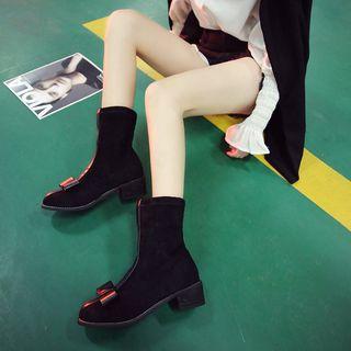 Faux-leather Ribbon-accent Short Boots