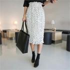 Smocked-waist Polka-dot Crinkled Midi Skirt