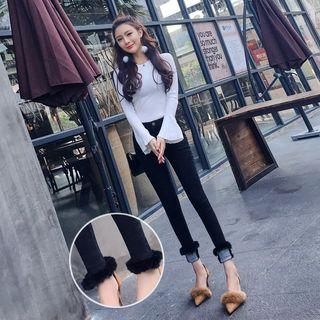 Furry-trim Skinny Jeans