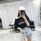 Ripped Off-shoulder 3/4 Sleeve T-shirt
