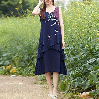 Sleeveless Embroidered Midi Dress