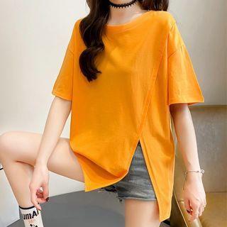 Elbow-sleeve Asymmetrical Oversized Top