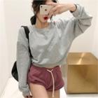 Drop-shoulder Cropped Pullover Gray - One Size