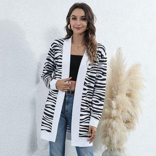 Animal Pattern Open-front Cardigan