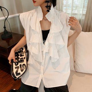 Sleeveless Ruffle Trim Shirt