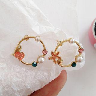 Faux Pearl Shell Hoop Earring