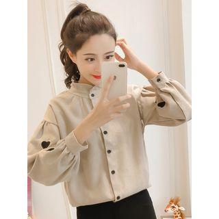 Heart Patterned Ruffle Trim Blouse