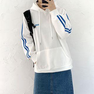 Contrast Trim Printed Hoodie White - One Size