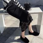 Lace Paneled Midi Knit Skirt Black - One Size