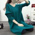 Long-sleeve V-neck Knit Sweater Dress