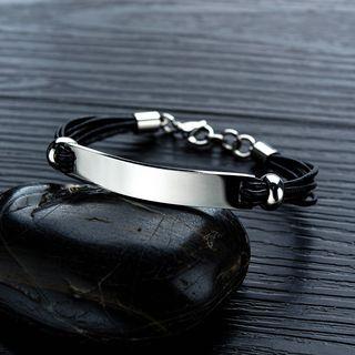 Stainless Steel Bar Faux Leather Bracelet 1347 - One Size