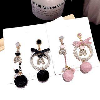 Non-matching Rhinestone Faux Pearl Bobble Dangle Earring