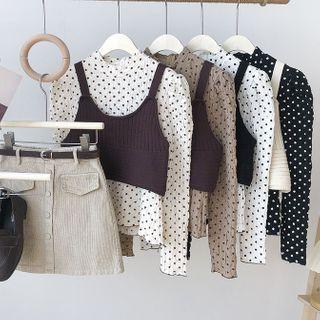 Set: Polka Dot T-shirt + Knitted Sling Top